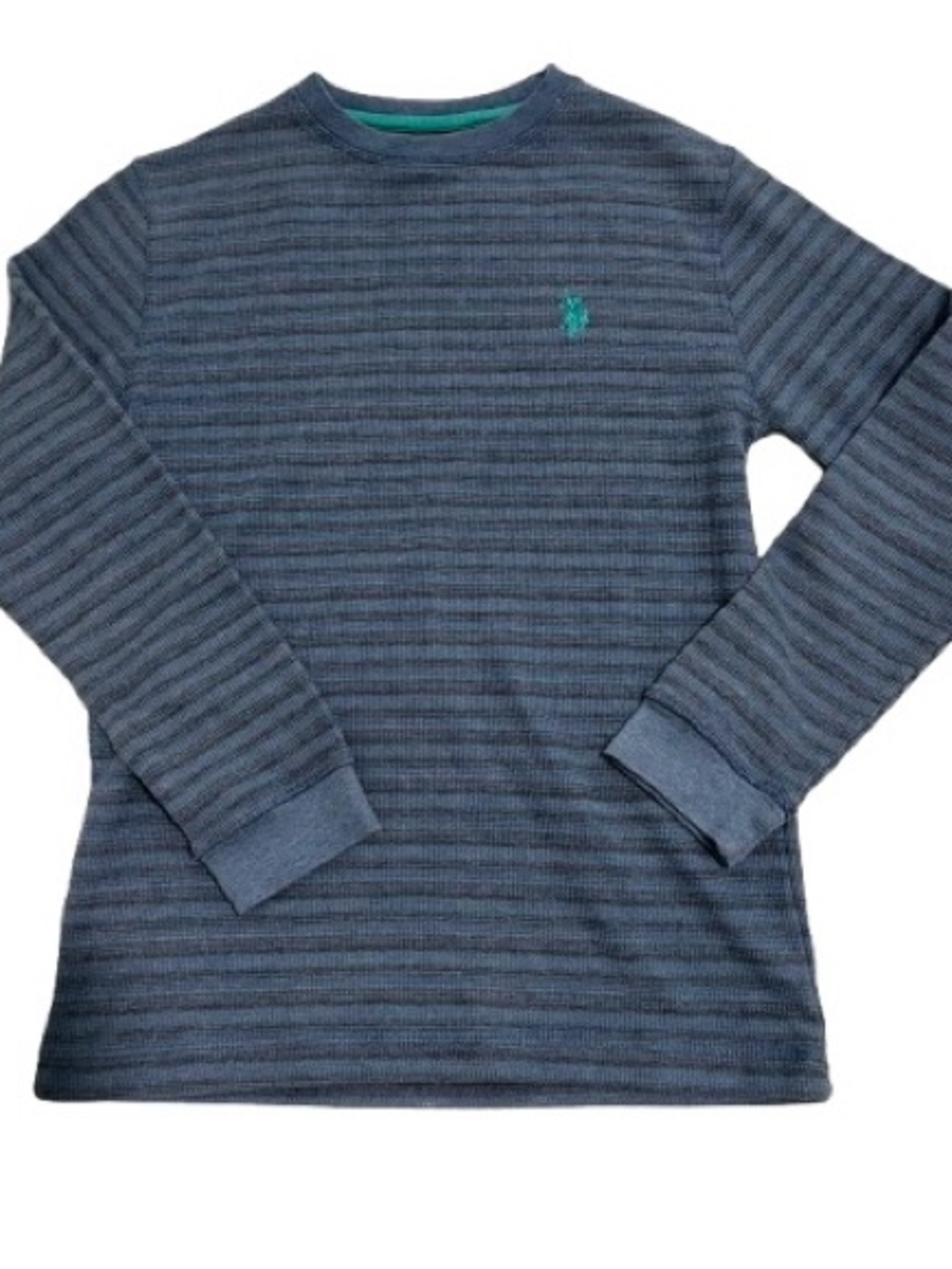 U.S. Polo Assn. Boys Blue Striped Textured Knit Long Sleeve Shirt Sz L 10 12